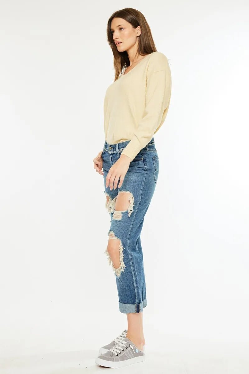 Kancan Distressed Mid Rise True Boyfriend Jeans - Bela Fils BoutiqueBela Fils Boutique
