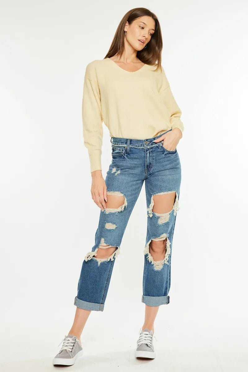 Kancan Distressed Mid Rise True Boyfriend Jeans - Bela Fils BoutiqueBela Fils Boutique