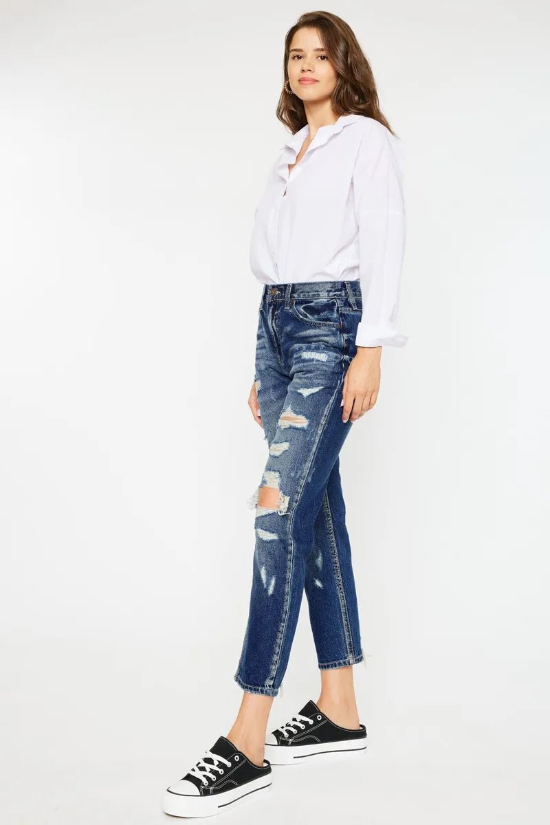 Kancan High Rise Distressed Mom Fit Jeans - Bela Fils BoutiqueBela Fils Boutique