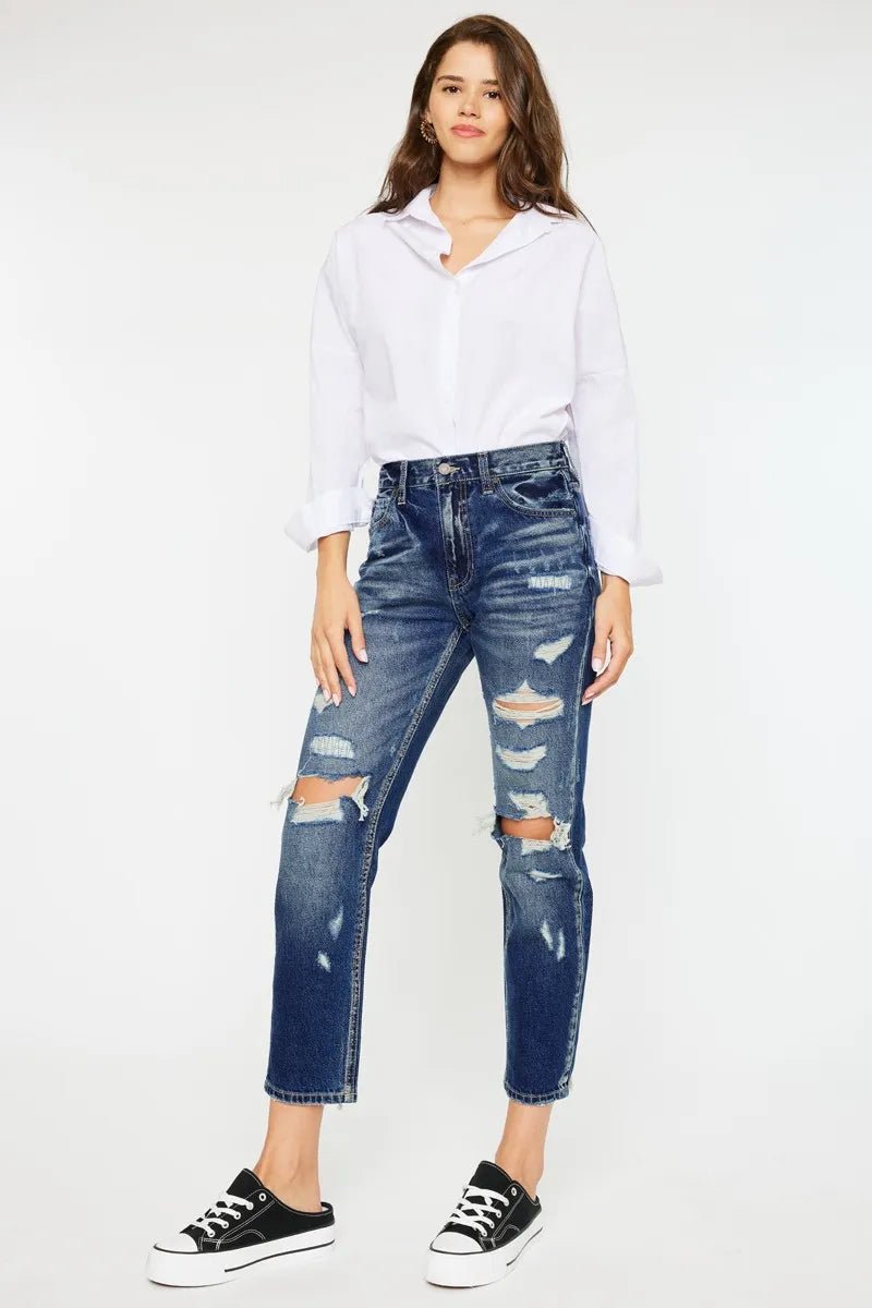 Kancan High Rise Distressed Mom Fit Jeans - Bela Fils BoutiqueBela Fils Boutique