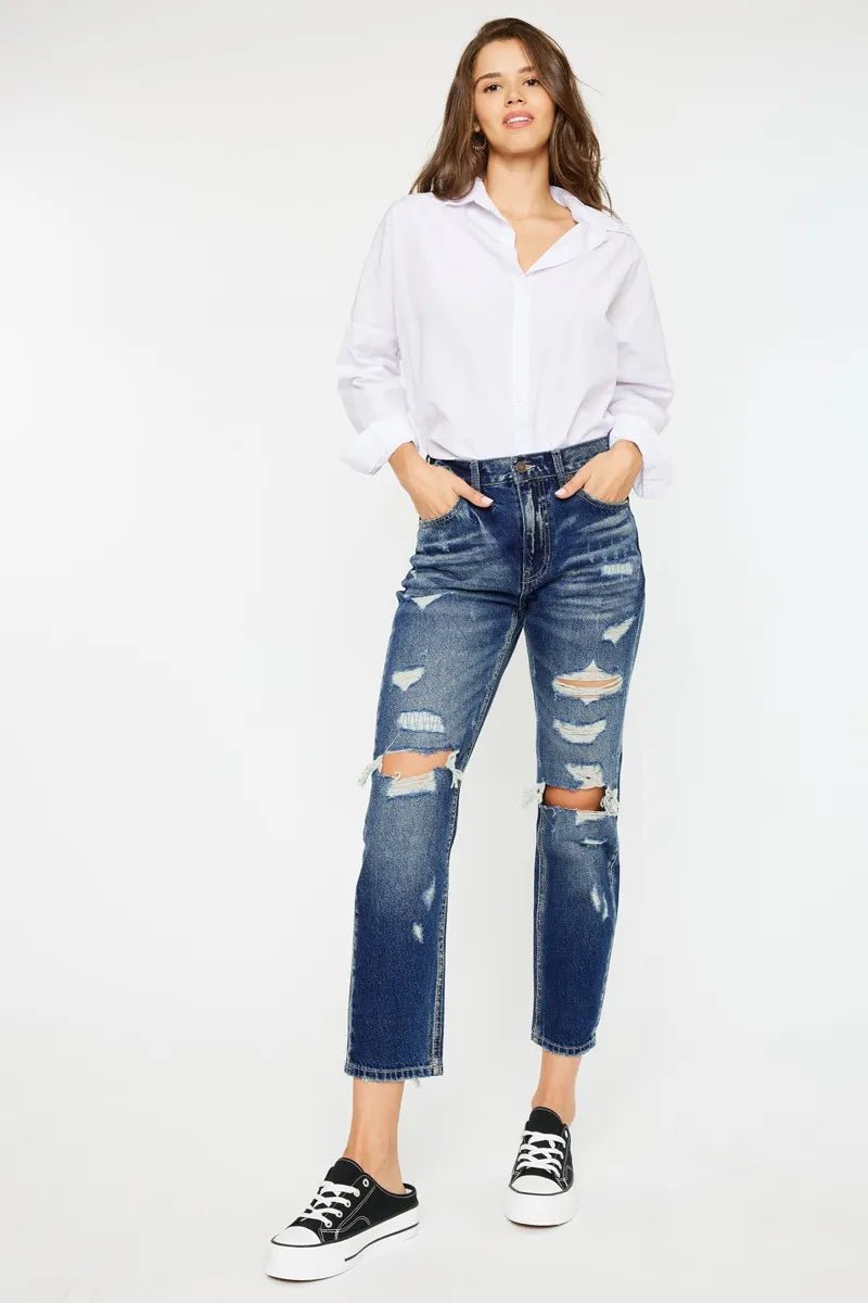 Kancan High Rise Distressed Mom Fit Jeans - Bela Fils BoutiqueBela Fils Boutique
