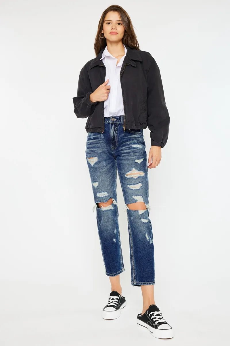 Kancan High Rise Distressed Mom Fit Jeans - Bela Fils BoutiqueBela Fils Boutique
