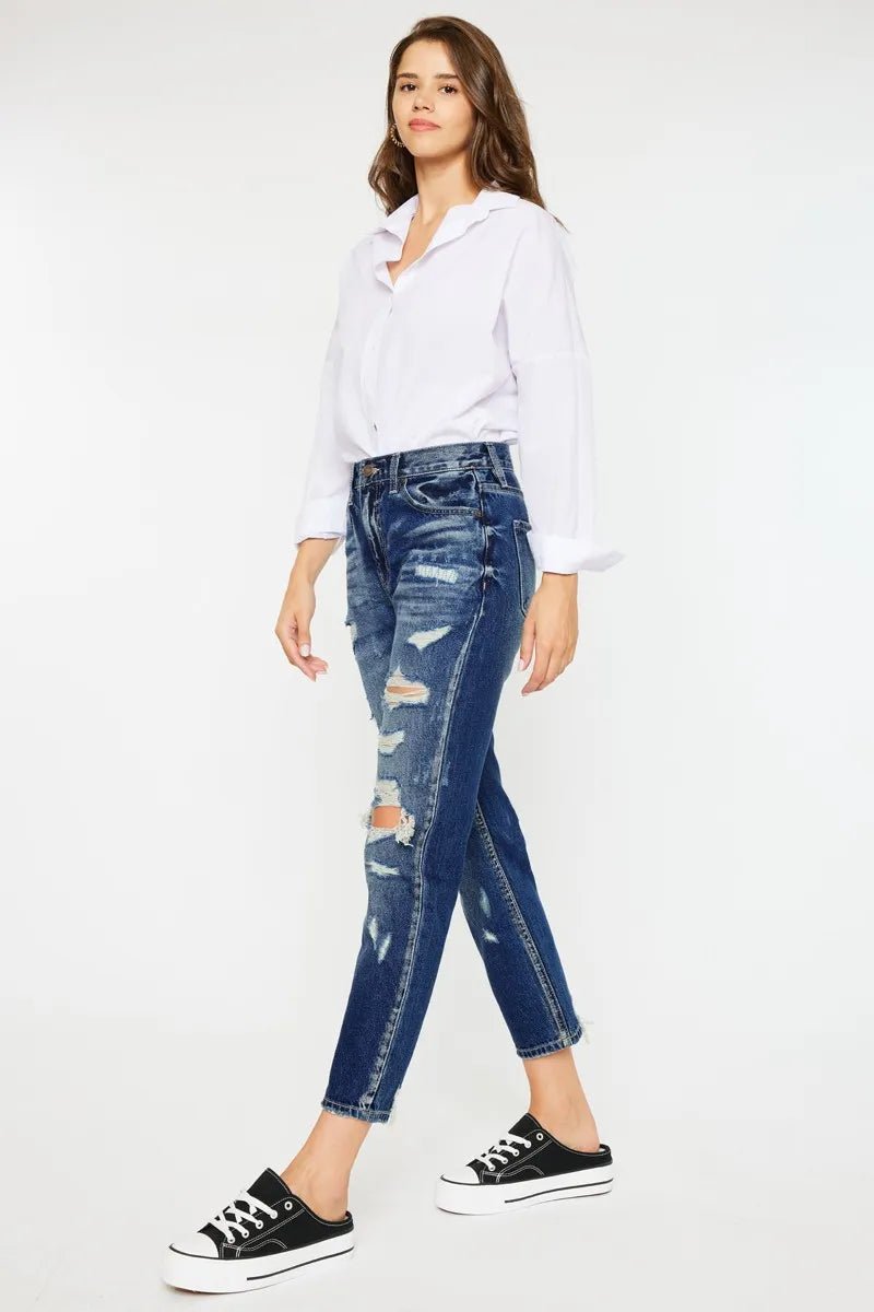 Kancan High Rise Distressed Mom Fit Jeans - Bela Fils BoutiqueBela Fils Boutique