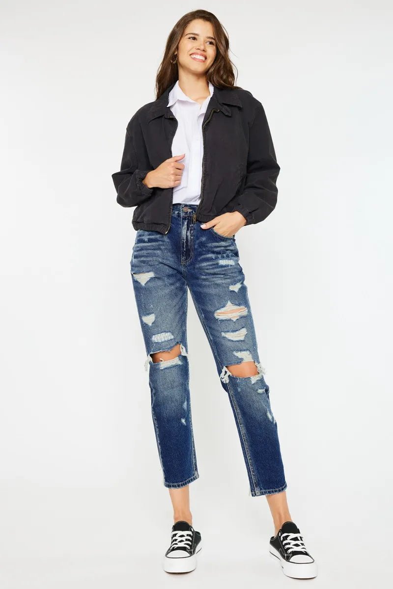 Kancan High Rise Distressed Mom Fit Jeans - Bela Fils BoutiqueBela Fils Boutique