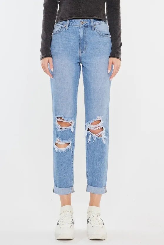 Kancan High Rise Distressed Mom Jeans - Bela Fils BoutiqueBela Fils Boutique