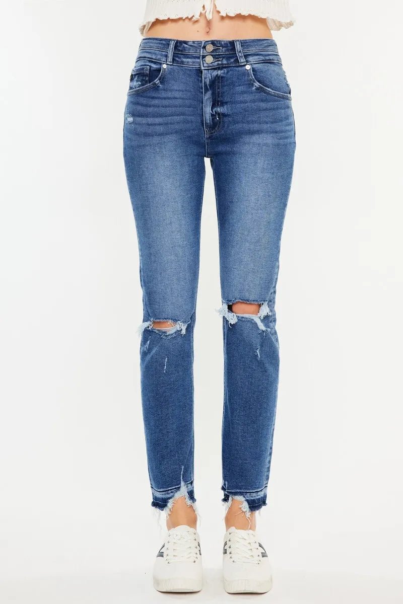 Kancan High Rise Distressed Slim Straight Jeans - Bela Fils BoutiqueBela Fils Boutique