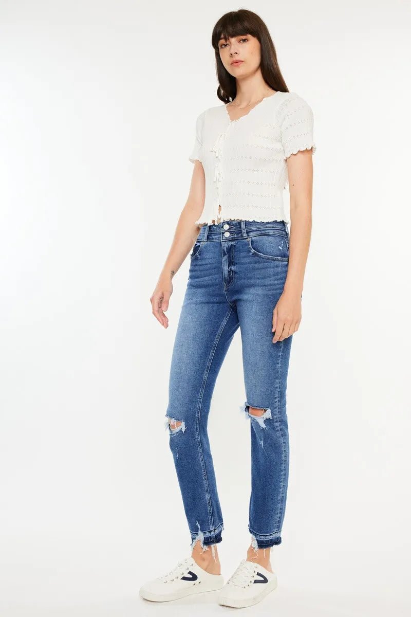 Kancan High Rise Distressed Slim Straight Jeans - Bela Fils BoutiqueBela Fils Boutique