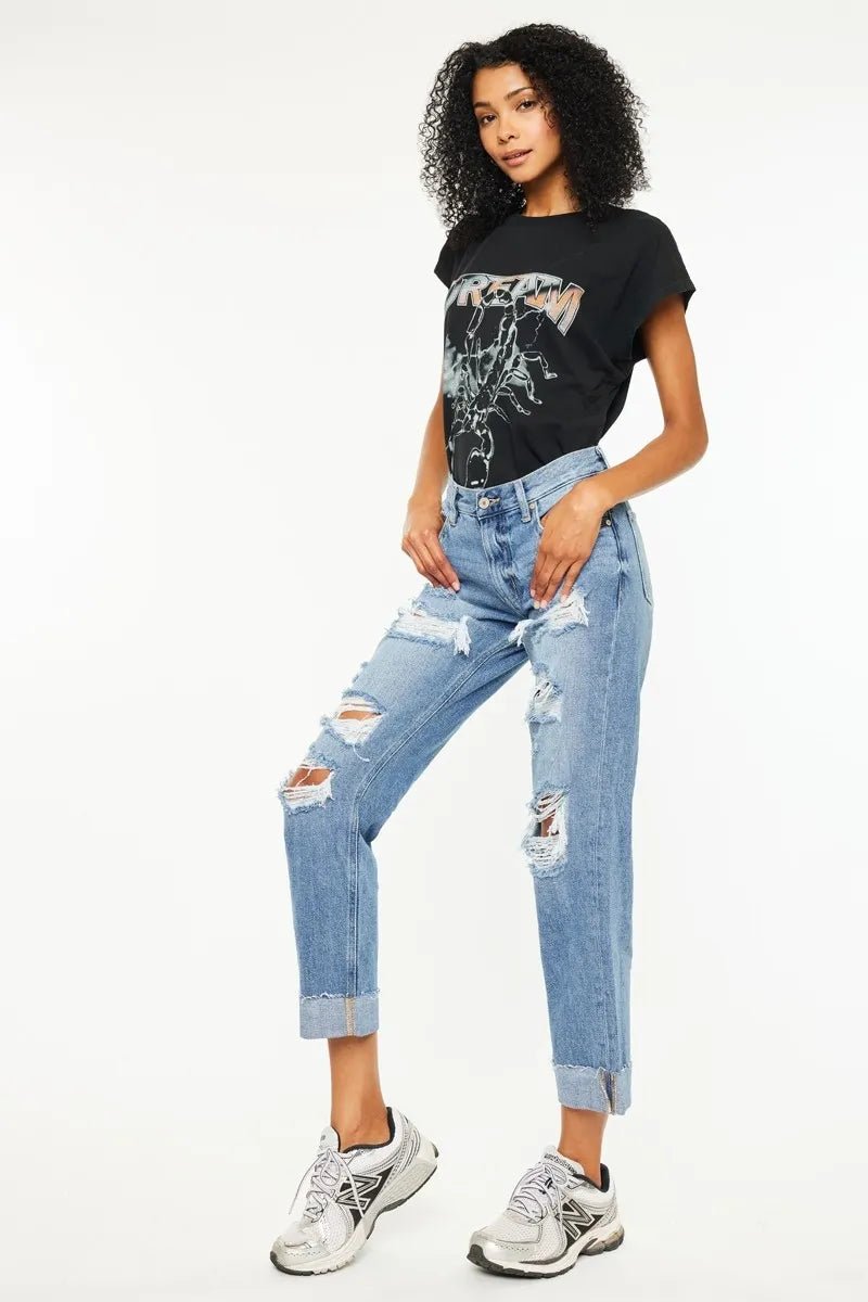 Kancan Mid Rise Distressed Boyfriend Fit Jeans - Bela Fils BoutiqueBela Fils Boutique