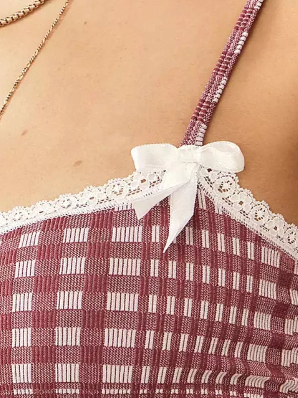 Lace Detail Plaid Square Neck Cami - Bela Fils BoutiqueBela Fils Boutique