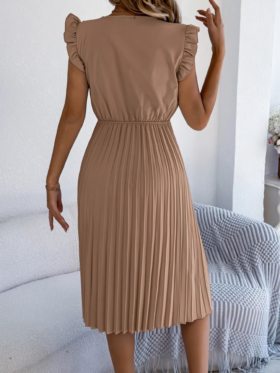 Lace Detail Ruffled Cap Sleeve Pleated Dress - Bela Fils BoutiqueBela Fils Boutique