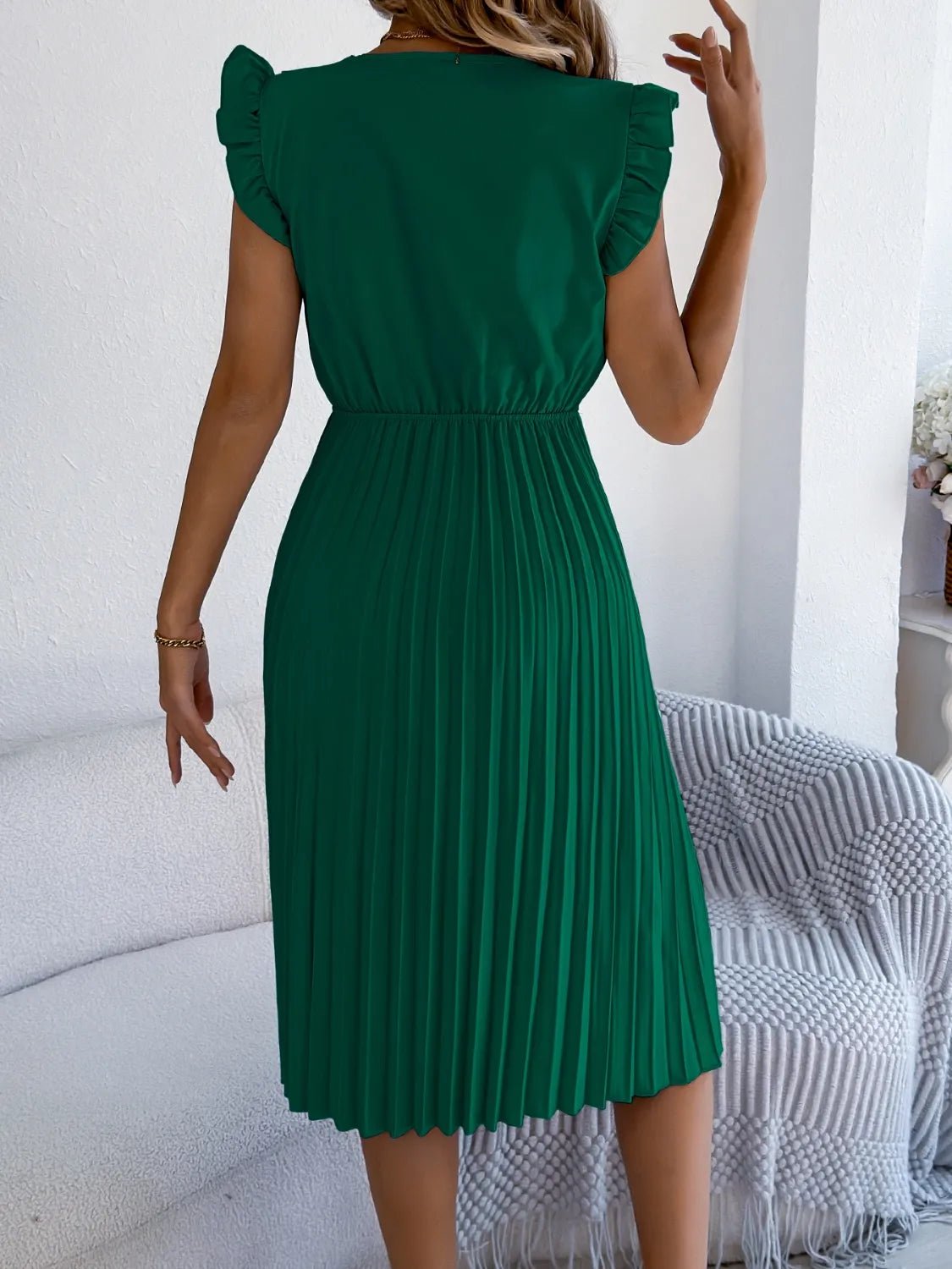 Lace Detail Ruffled Cap Sleeve Pleated Dress - Bela Fils BoutiqueBela Fils Boutique