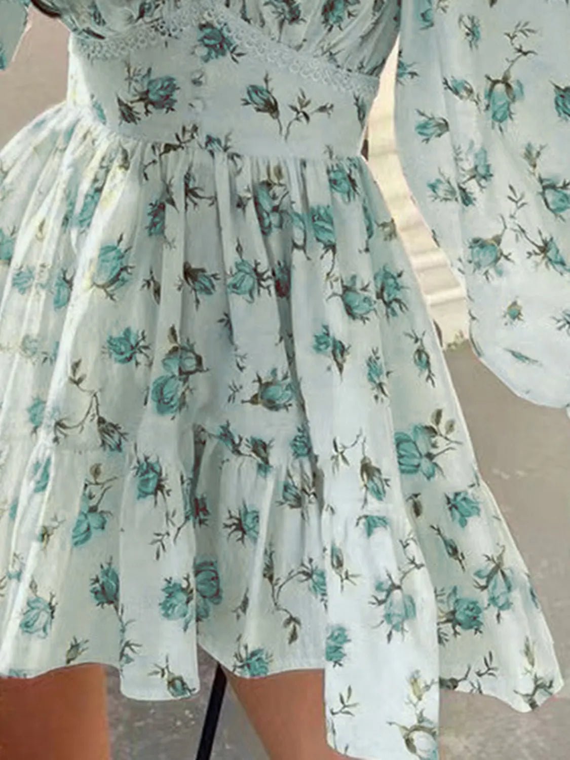 Lace Detail V - Neck Balloon Sleeve Dress - Bela Fils BoutiqueBela Fils Boutique
