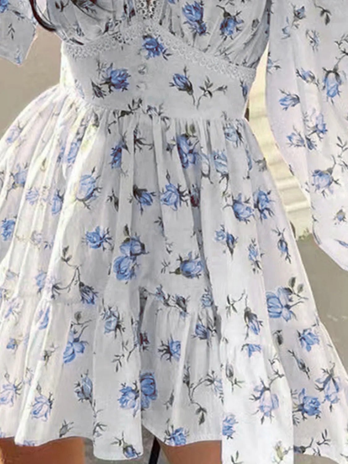 Lace Detail V - Neck Balloon Sleeve Dress - Bela Fils BoutiqueBela Fils Boutique