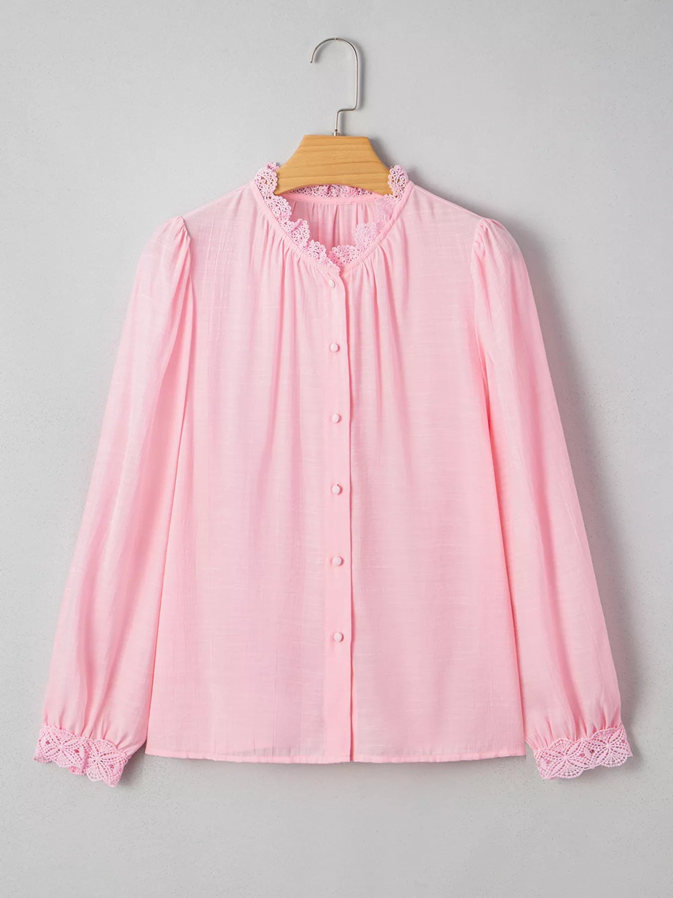 Lace Patchwork Edge Collarless Button Up Shirt - Bela Fils BoutiqueBela Fils Boutique