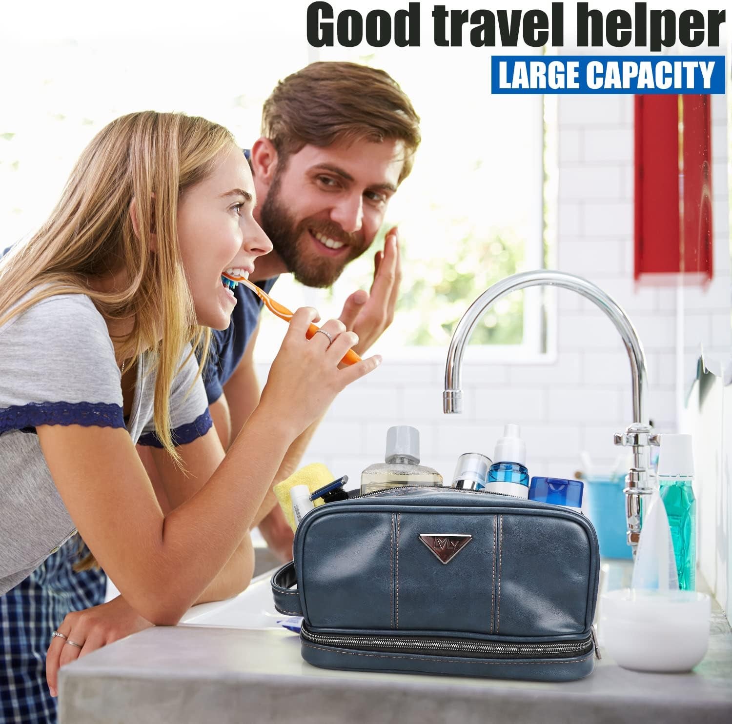 Large Dopp Kit for Men – Blue Leather Toiletry Case - Bela Fils BoutiqueBela Fils Boutique