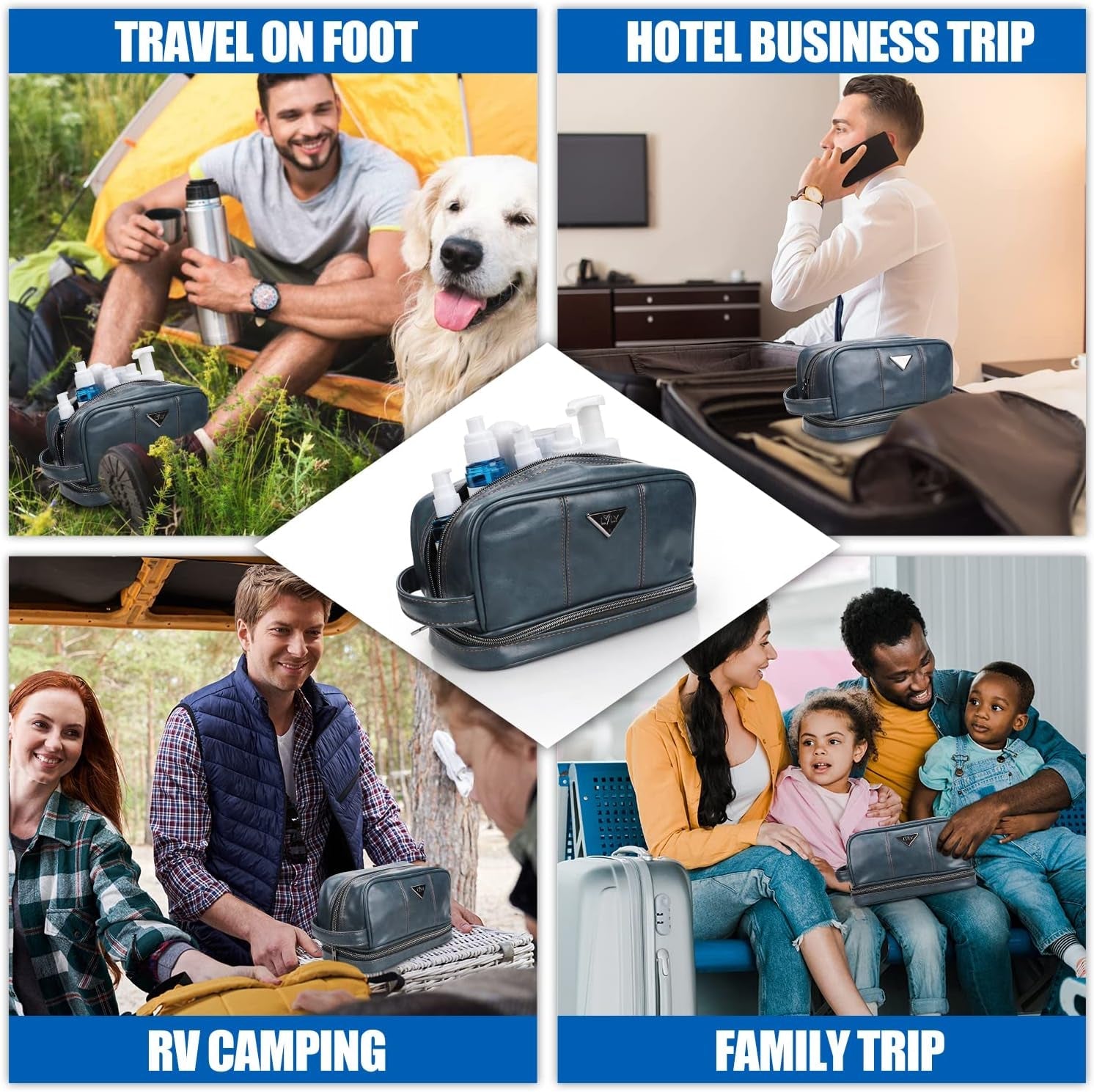 Large Dopp Kit for Men – Blue Leather Toiletry Case - Bela Fils BoutiqueBela Fils Boutique