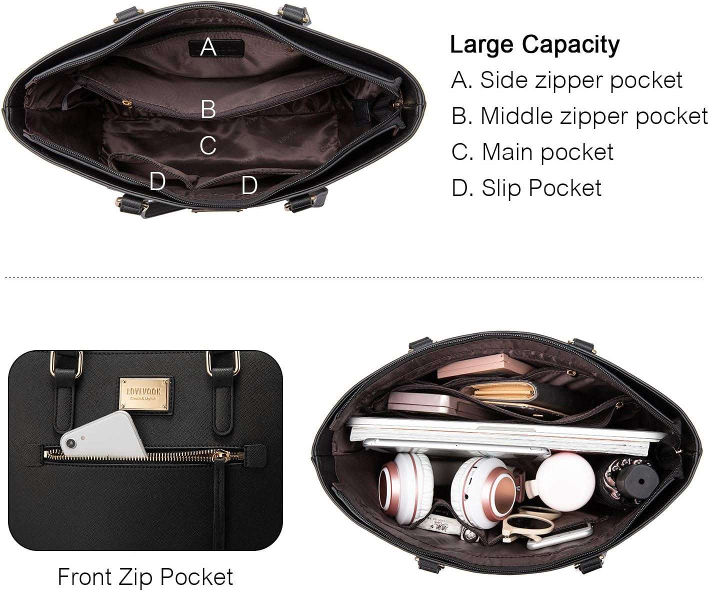 Leather Top - Handle Purse – Women’s Satchel with Contrast Stitching - Bela Fils BoutiqueBela Fils Boutique