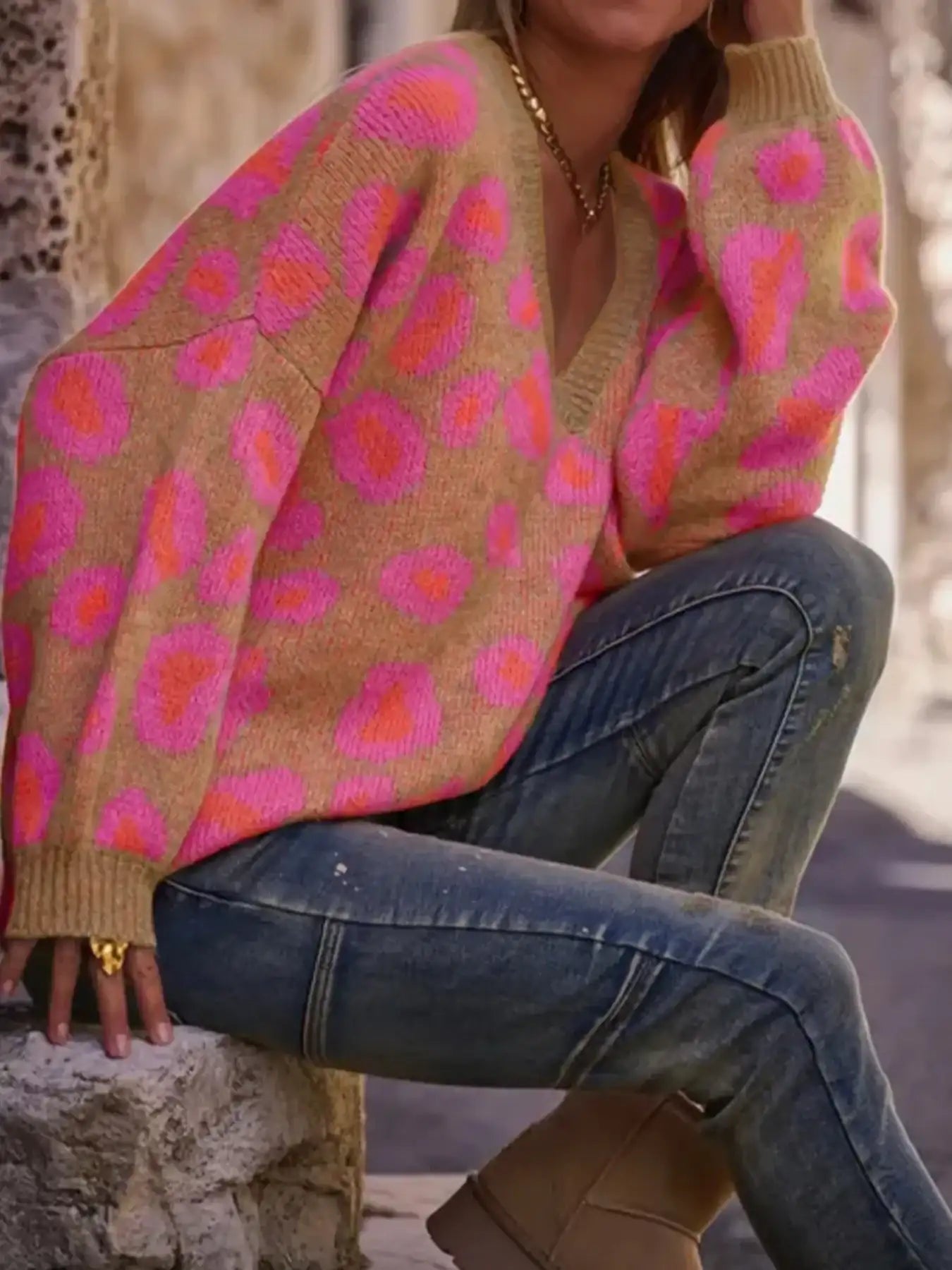 Leopard Oversized V - Neck Sweater - Bela Fils BoutiqueBela Fils Boutique