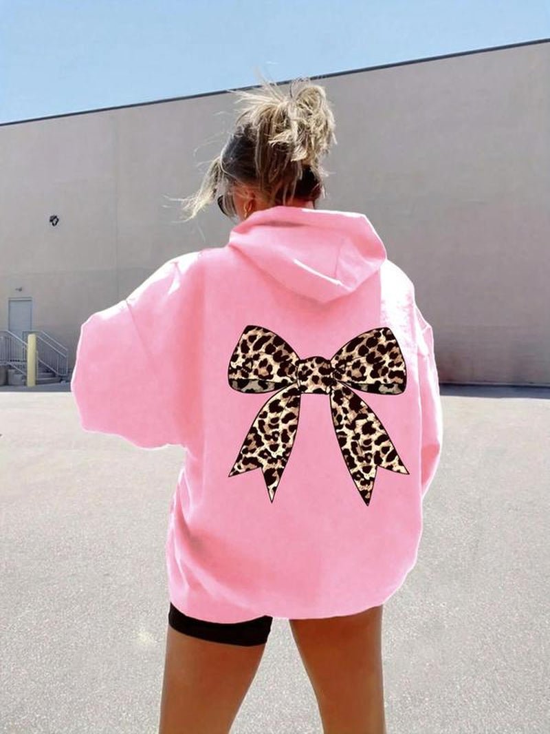 Leopard Print Bowknot Thermal Hoodie - Stylish Casual Sweatshirt with Drawstring Pocket for Fall & Winter Outdoor Wear - Bela Fils BoutiqueBela Fils Boutique