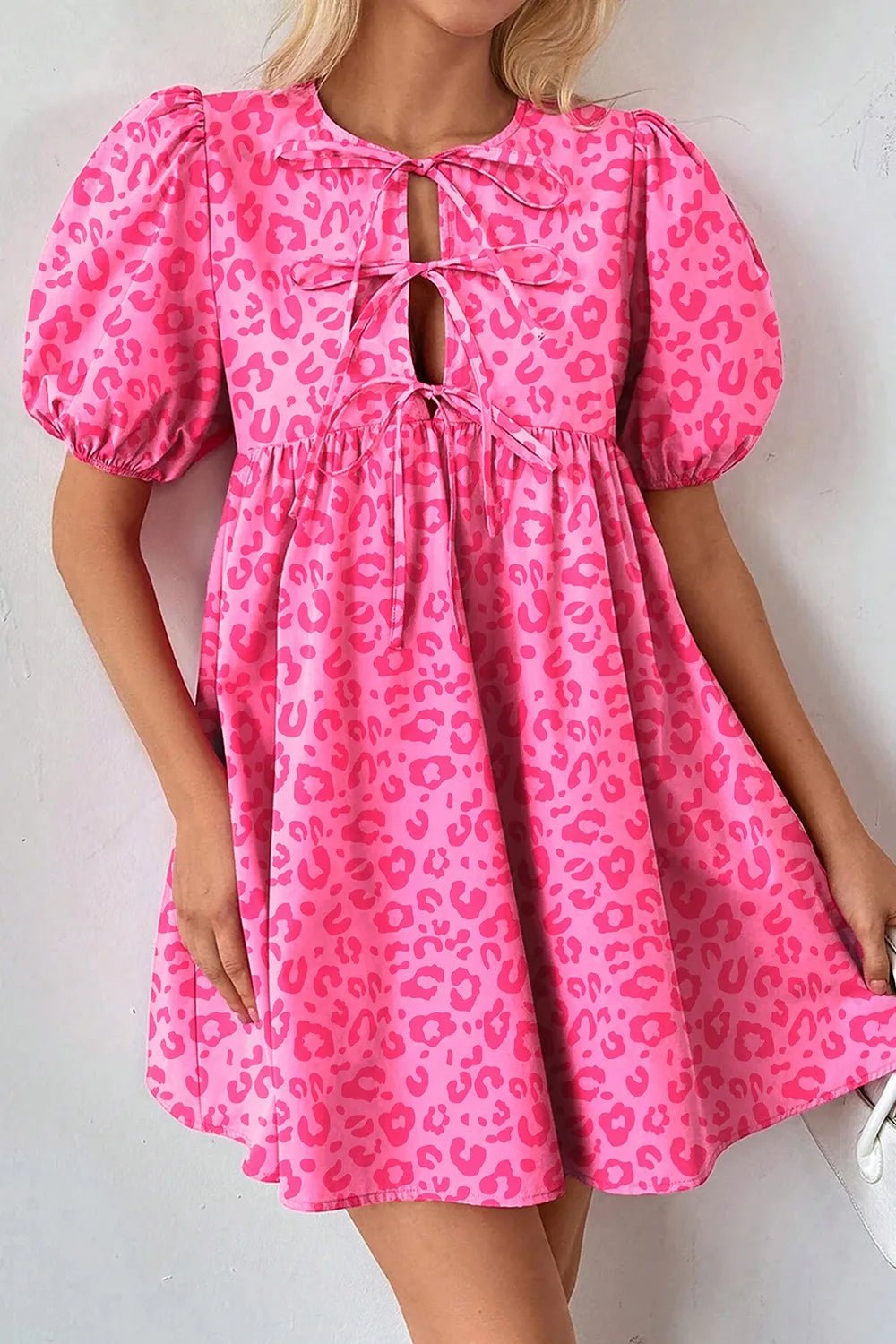 Leopard Tie Front Puff Sleeve Dress - Bela Fils BoutiqueBela Fils Boutique