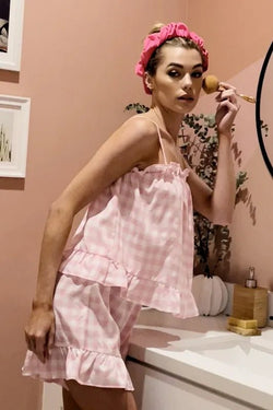 Lime 'N' Chili Gingham Ruffle Trim Cami and Shorts Pajama Set - Bela Fils BoutiqueBela Fils Boutique