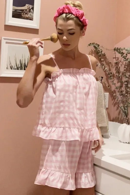 Lime 'N' Chili Gingham Ruffle Trim Cami and Shorts Pajama Set - Bela Fils BoutiqueBela Fils Boutique