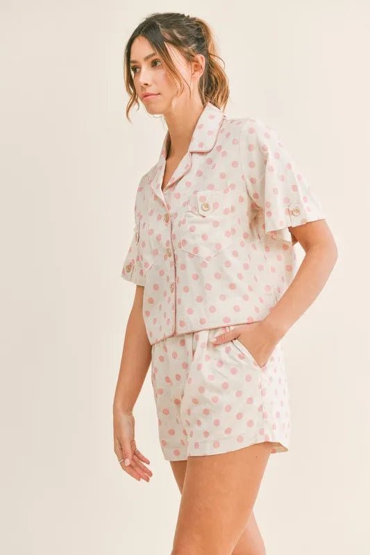 MABLE Polka Dot Collar Crop Top and Short Lounge Set - Bela Fils BoutiqueBela Fils Boutique