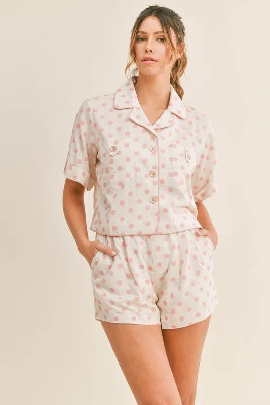 MABLE Polka Dot Collar Crop Top and Short Lounge Set - Bela Fils BoutiqueBela Fils Boutique
