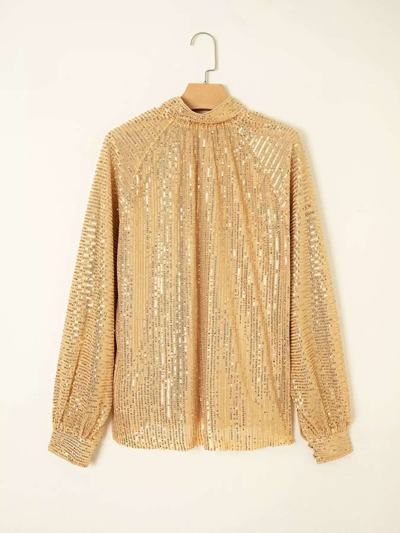 Metallic Balloon Sleeve Buttoned High Neck Loose Blouse - Bela Fils BoutiqueBela Fils Boutique