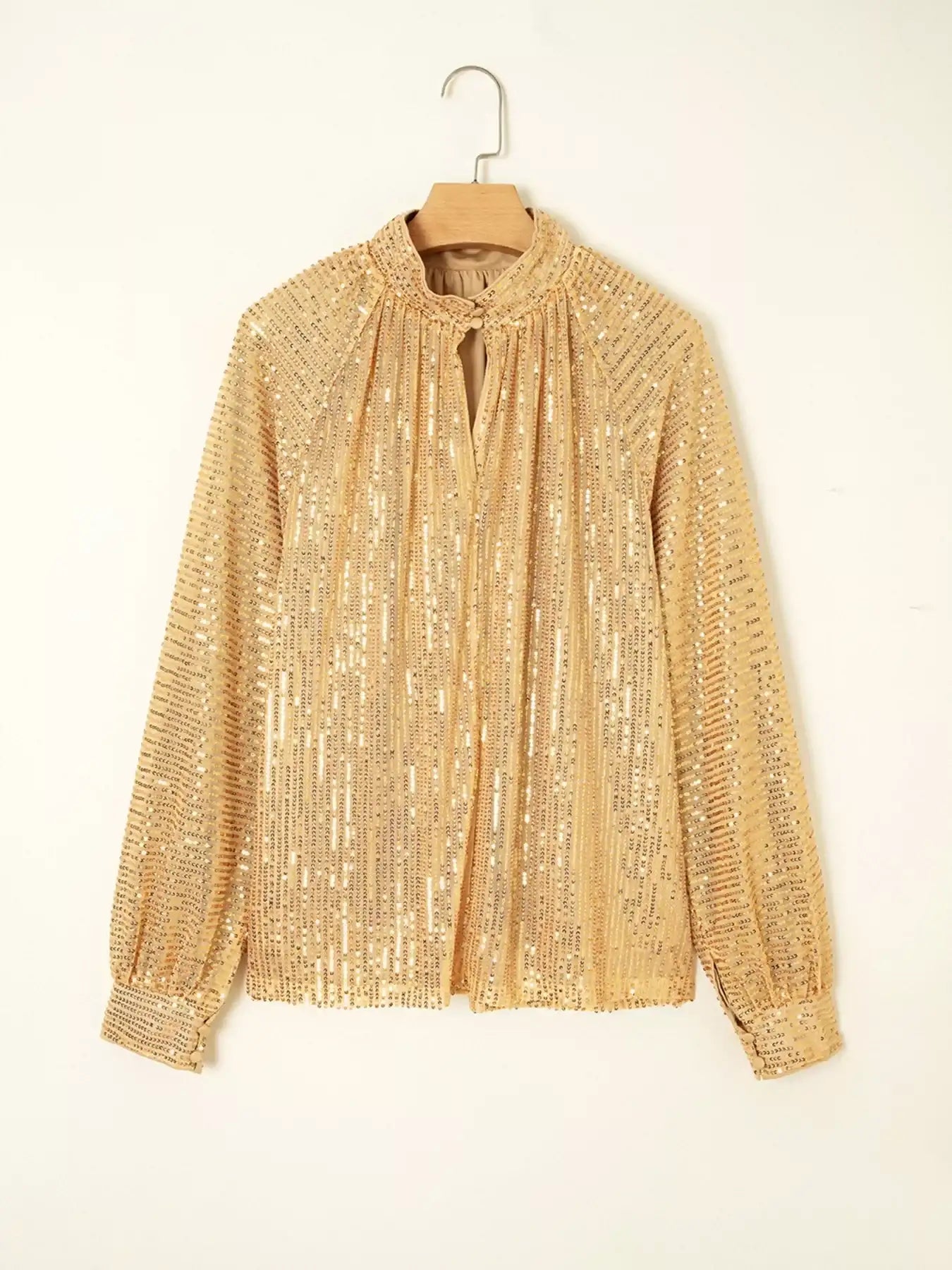 Metallic Balloon Sleeve Buttoned High Neck Loose Blouse - Bela Fils BoutiqueBela Fils Boutique