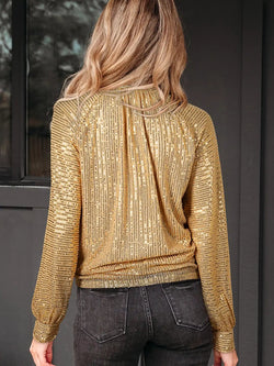 Metallic Balloon Sleeve Buttoned High Neck Loose Blouse - Bela Fils BoutiqueBela Fils Boutique