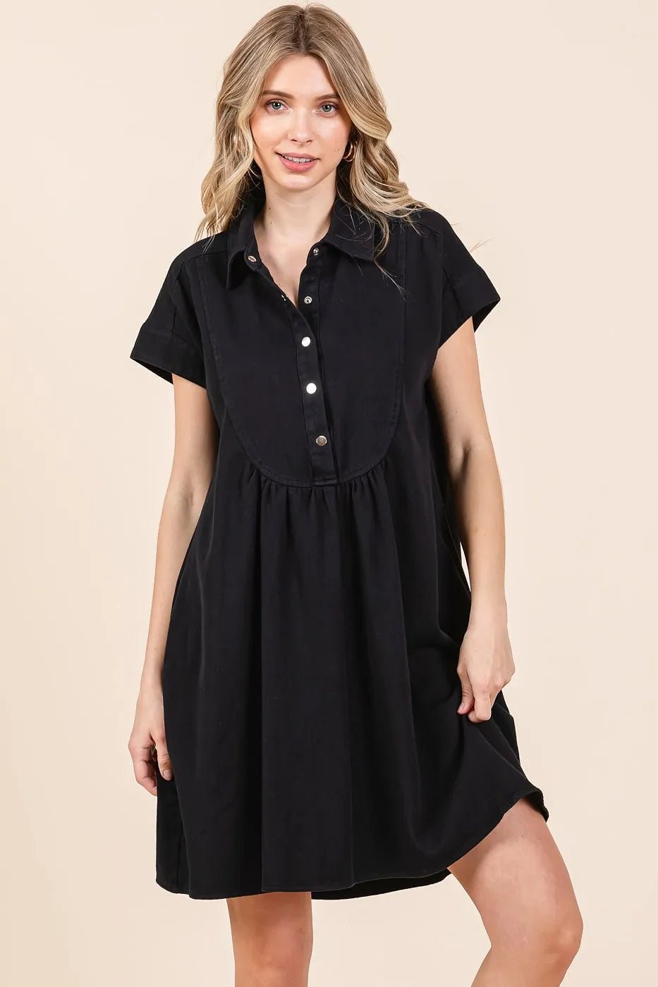 Mittoshop Twill Short Sleeve Collared Mini Dress - Bela Fils BoutiqueBela Fils Boutique