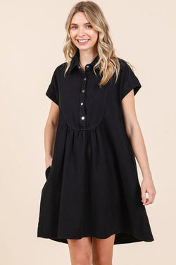 Mittoshop Twill Short Sleeve Collared Mini Dress - Bela Fils BoutiqueBela Fils Boutique