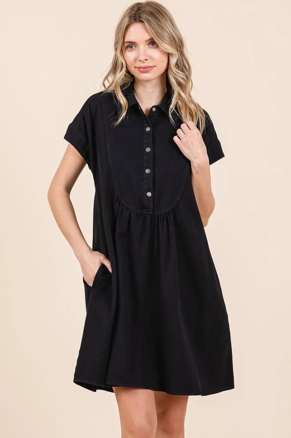 Mittoshop Twill Short Sleeve Collared Mini Dress - Bela Fils BoutiqueBela Fils Boutique