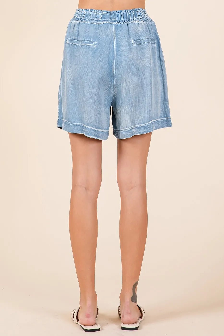 Mittoshop Washed Chambray Elastic Waist Easy Fit Shorts - Bela Fils BoutiqueBela Fils Boutique