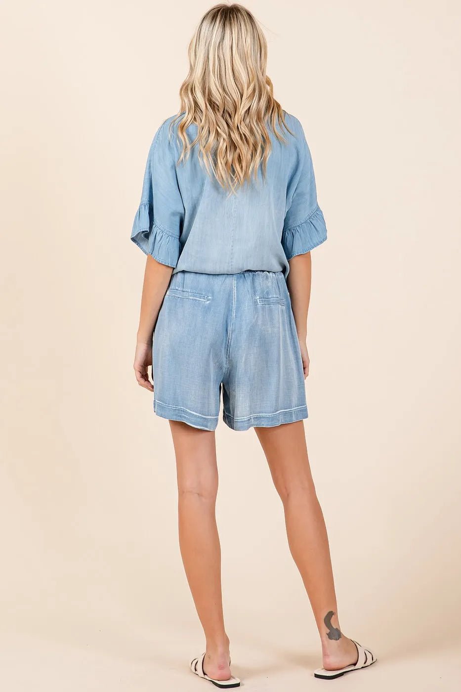Mittoshop Washed Chambray Elastic Waist Easy Fit Shorts - Bela Fils BoutiqueBela Fils Boutique