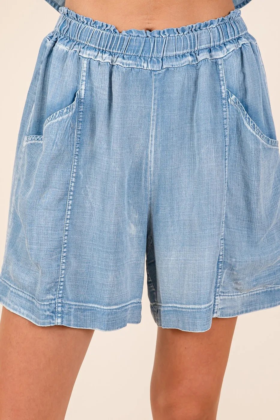 Mittoshop Washed Chambray Elastic Waist Easy Fit Shorts - Bela Fils BoutiqueBela Fils Boutique