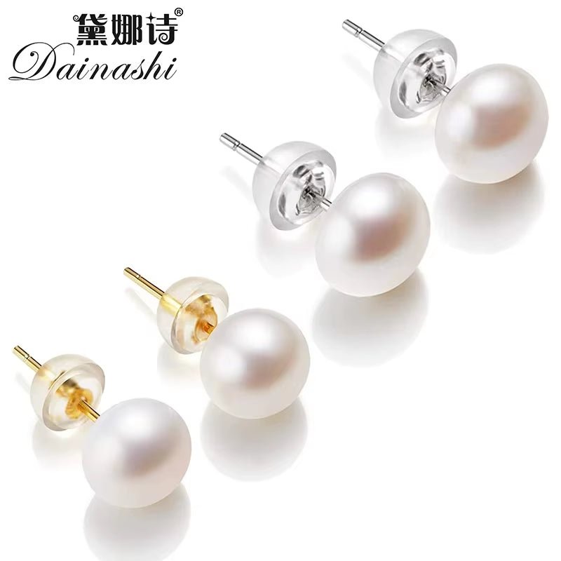 Natural Freshwater Pearl Stud Earrings Real 925 Sterling Sliver Earring Cultured White Pearl for Women Earring Jewelry Wholesale - Bela Fils BoutiqueBela Fils Boutique