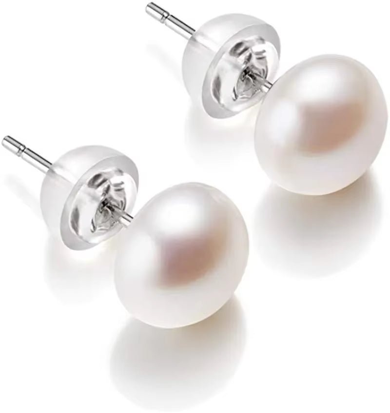 Natural Freshwater Pearl Stud Earrings Real 925 Sterling Sliver Earring Cultured White Pearl for Women Earring Jewelry Wholesale - Bela Fils BoutiqueBela Fils Boutique