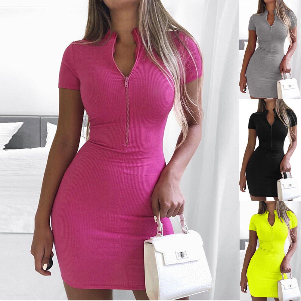 Neon Green High Neck Short Sleeve Mini Dress for Women - Bela Fils BoutiqueBela Fils Boutique