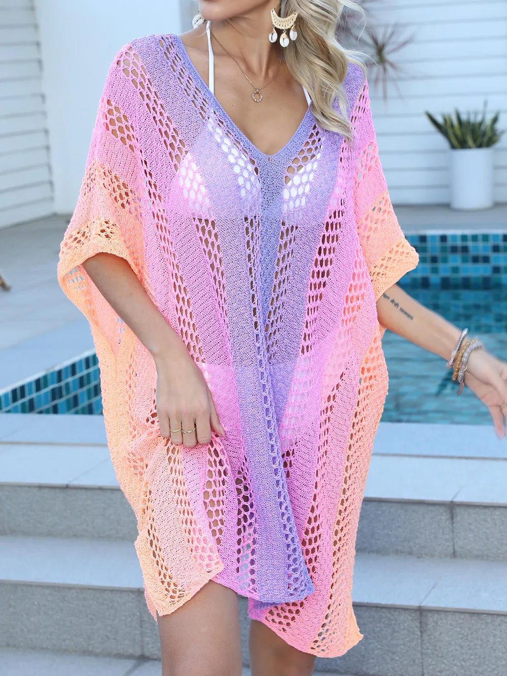 Openwork Contrast V - Neck Cover - Up - Bela Fils BoutiqueBela Fils Boutique