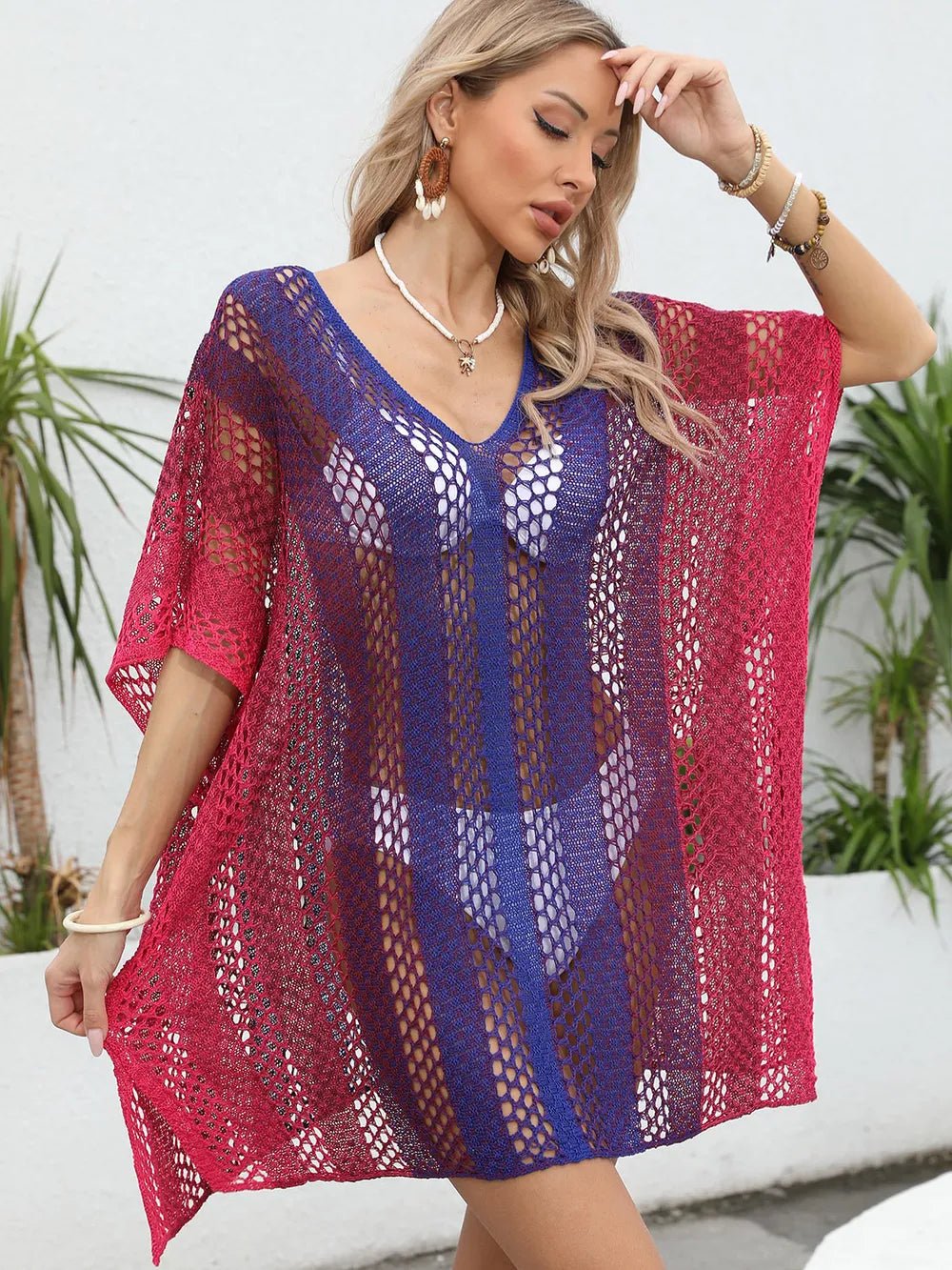 Openwork Contrast V - Neck Cover - Up - Bela Fils BoutiqueBela Fils Boutique