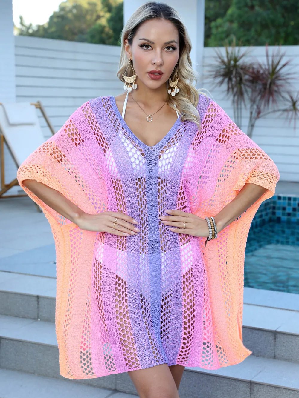 Openwork Contrast V - Neck Cover - Up - Bela Fils BoutiqueBela Fils Boutique