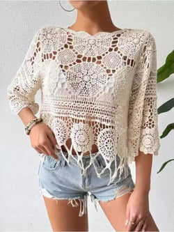 Openwork Round Neck Cover - Up - Bela Fils BoutiqueWomen's ClothingBela Fils Boutique
