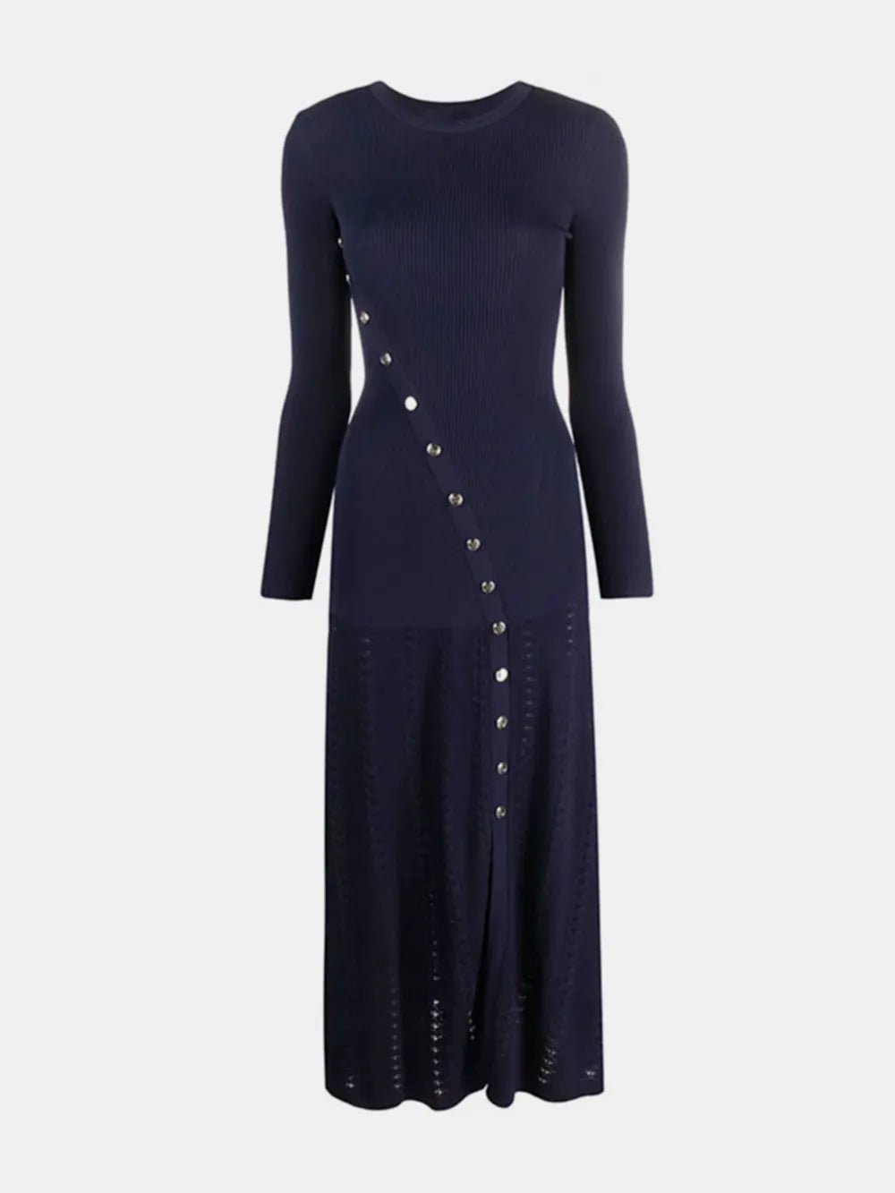 Openwork Round Neck Long Sleeve Sweater Dress - Bela Fils BoutiqueBela Fils Boutique
