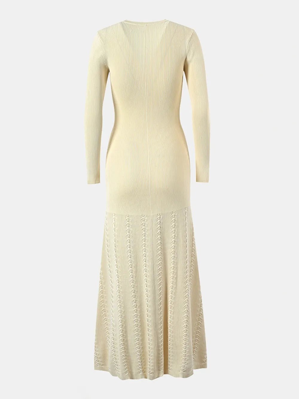 Openwork Round Neck Long Sleeve Sweater Dress - Bela Fils BoutiqueBela Fils Boutique