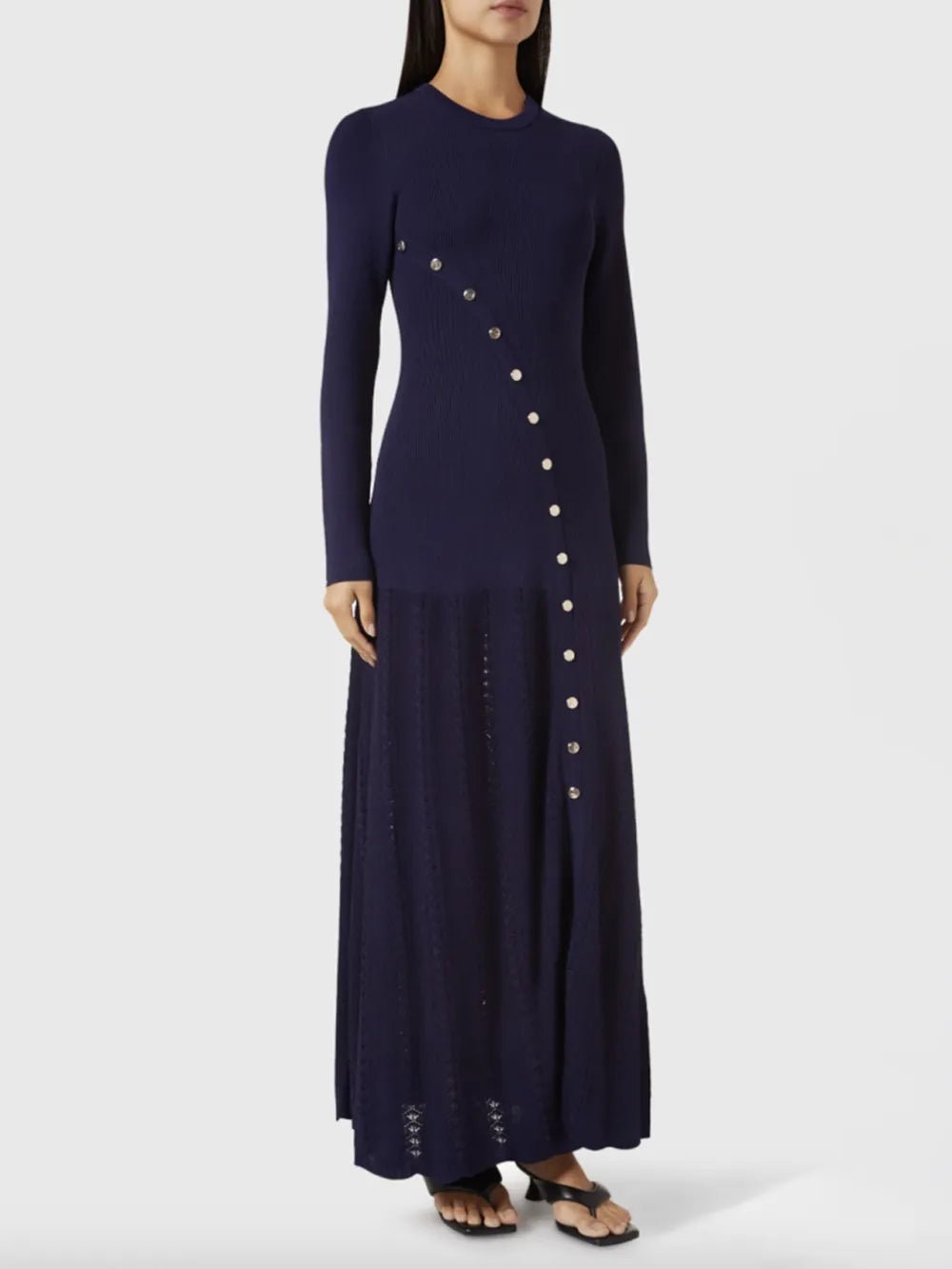 Openwork Round Neck Long Sleeve Sweater Dress - Bela Fils BoutiqueBela Fils Boutique