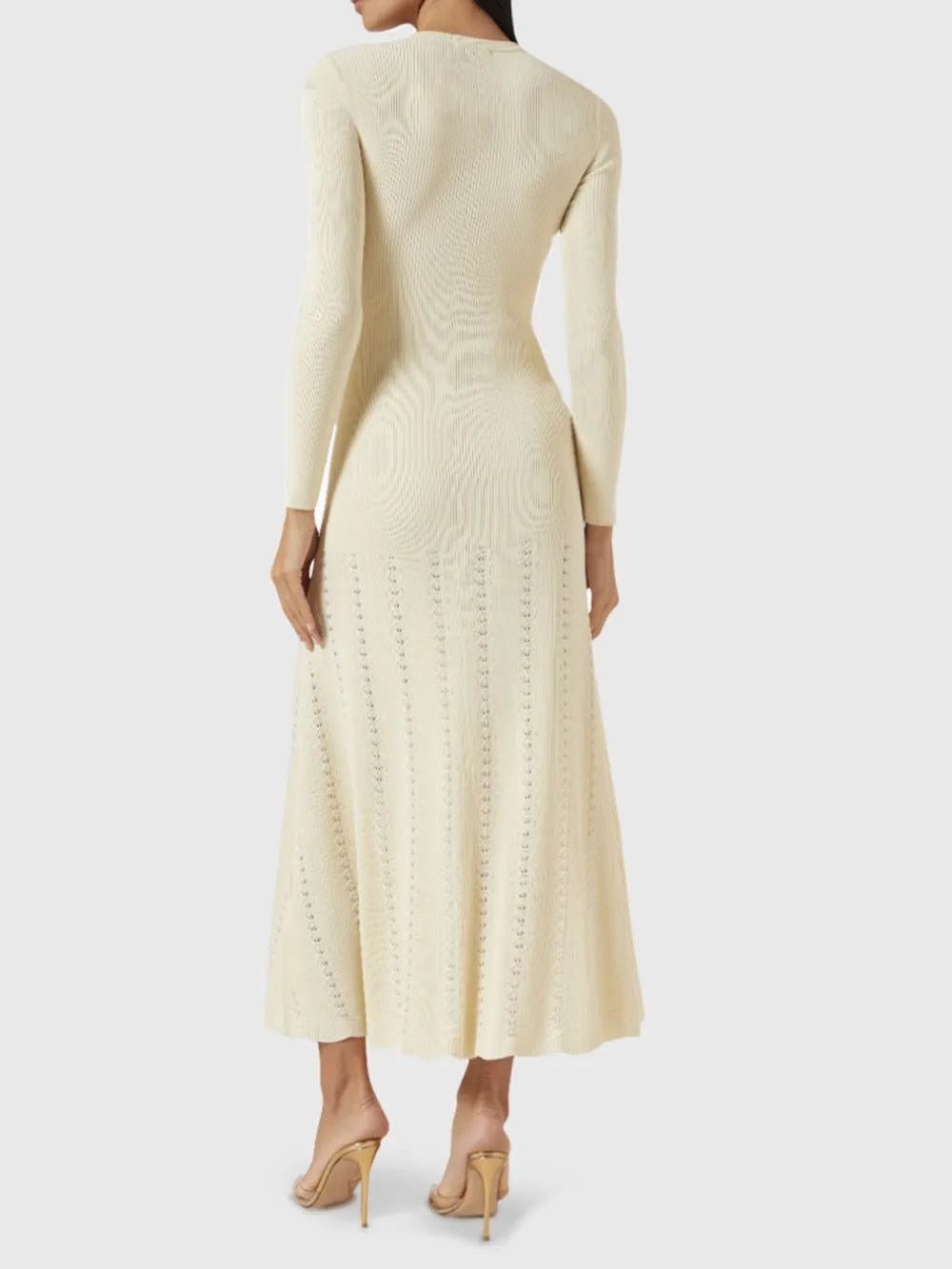 Openwork Round Neck Long Sleeve Sweater Dress - Bela Fils BoutiqueBela Fils Boutique