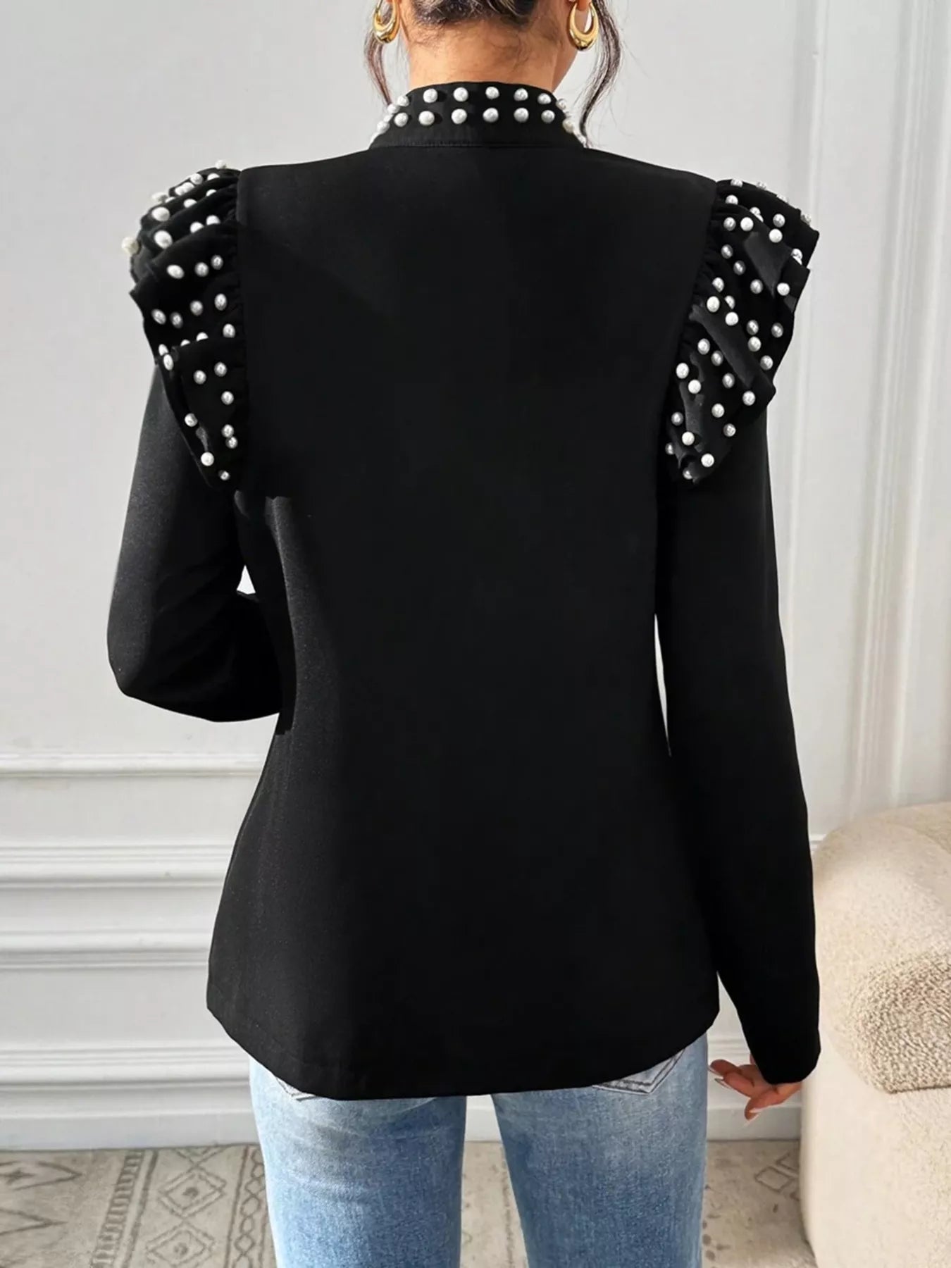 Pearl Embellished Shoulder Zip Up Jacket - Bela Fils BoutiqueBela Fils Boutique