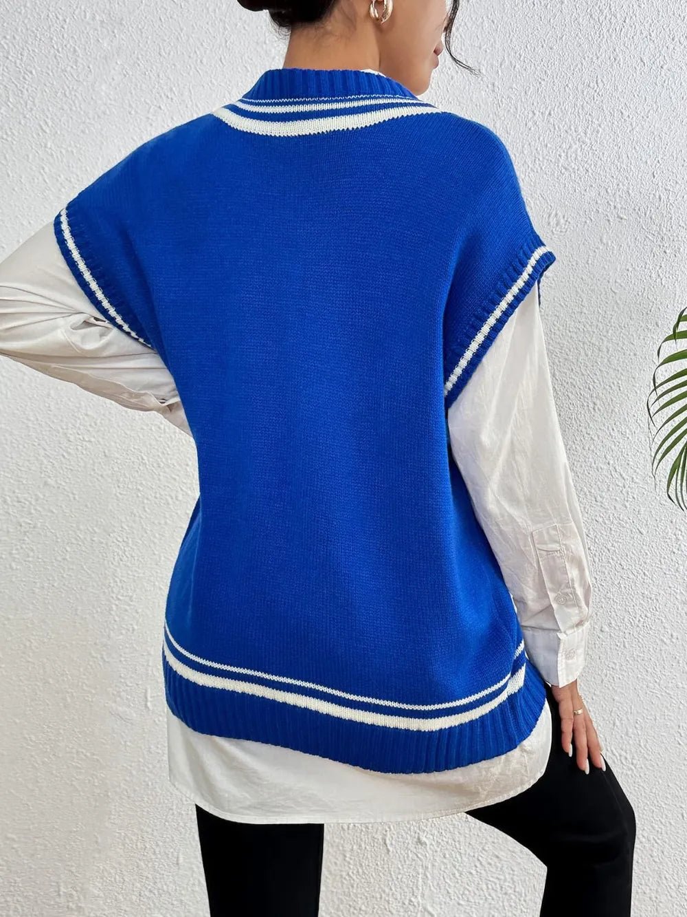 Pearl Trim Contrast V - Neck Sweater Vest - Bela Fils BoutiqueBela Fils Boutique